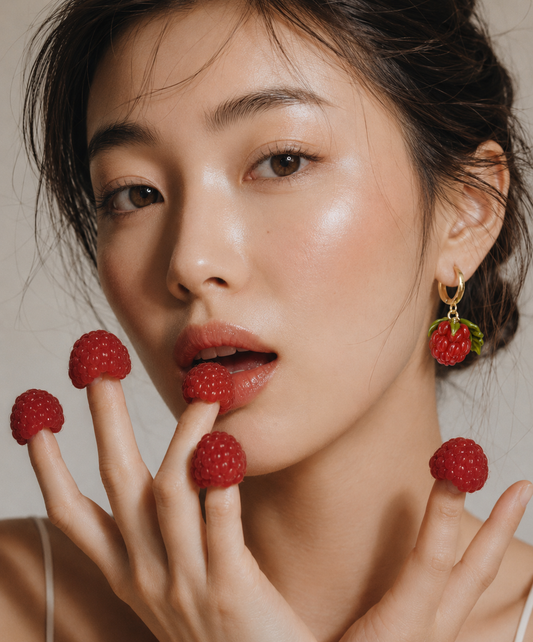 Murano glass raspberry hoop earrings