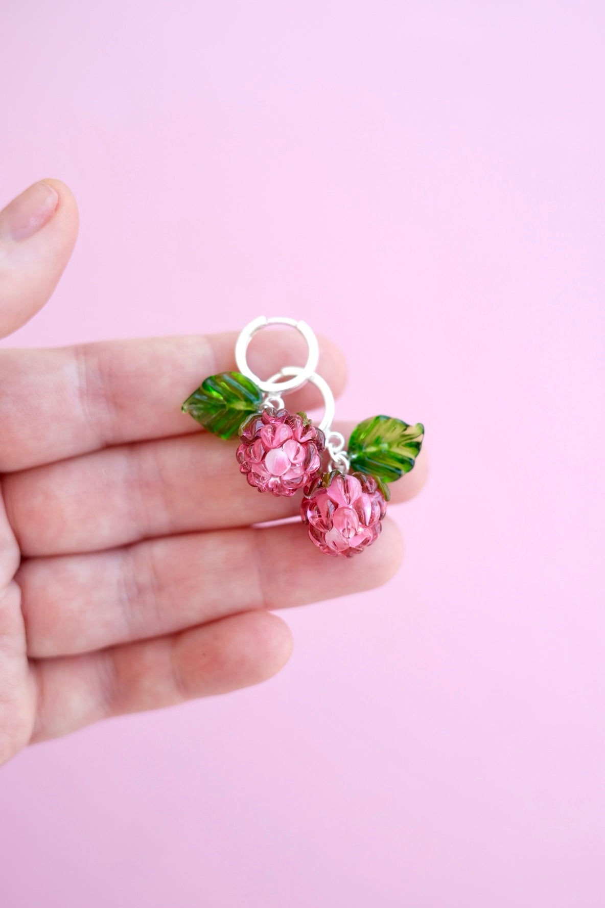 Murano glass pink raspberry hoop earrings