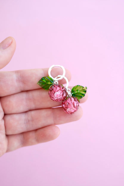 Murano glass pink raspberry hoop earrings