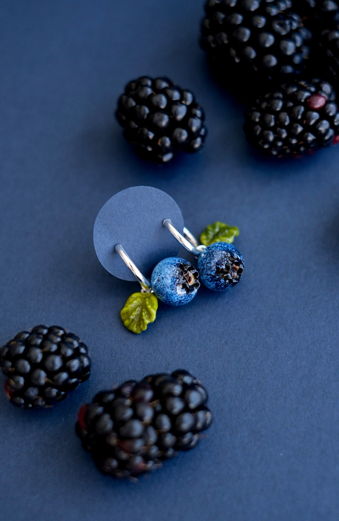 Lampwork glass blueberry hoop earrings