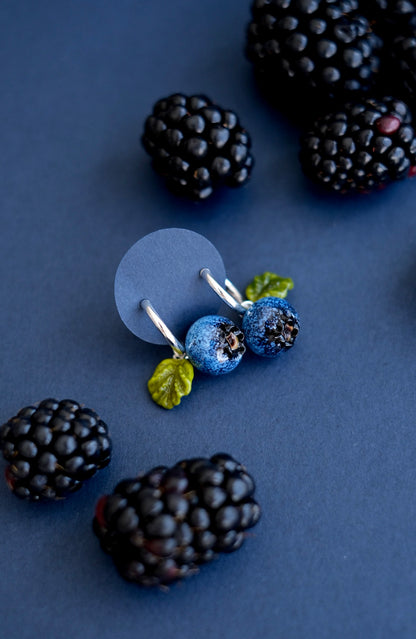 Lampwork glass blueberry hoop earrings