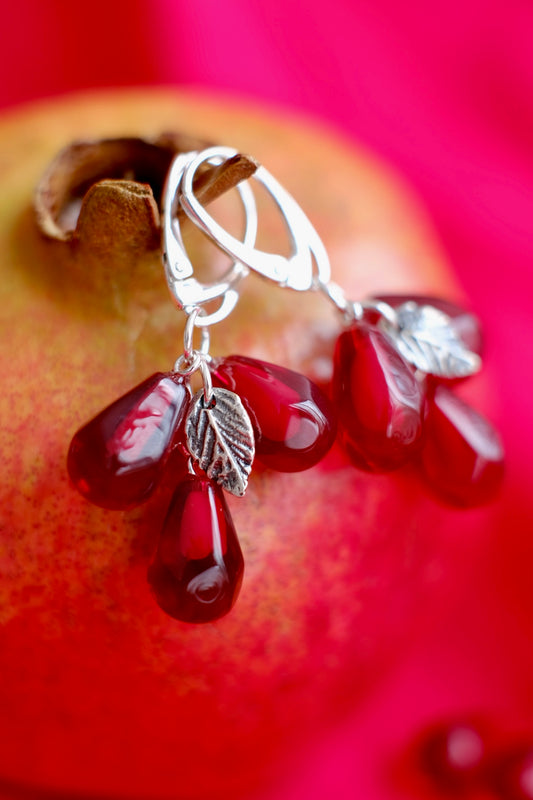 Lampwork murano glass pomegranate seed earrings