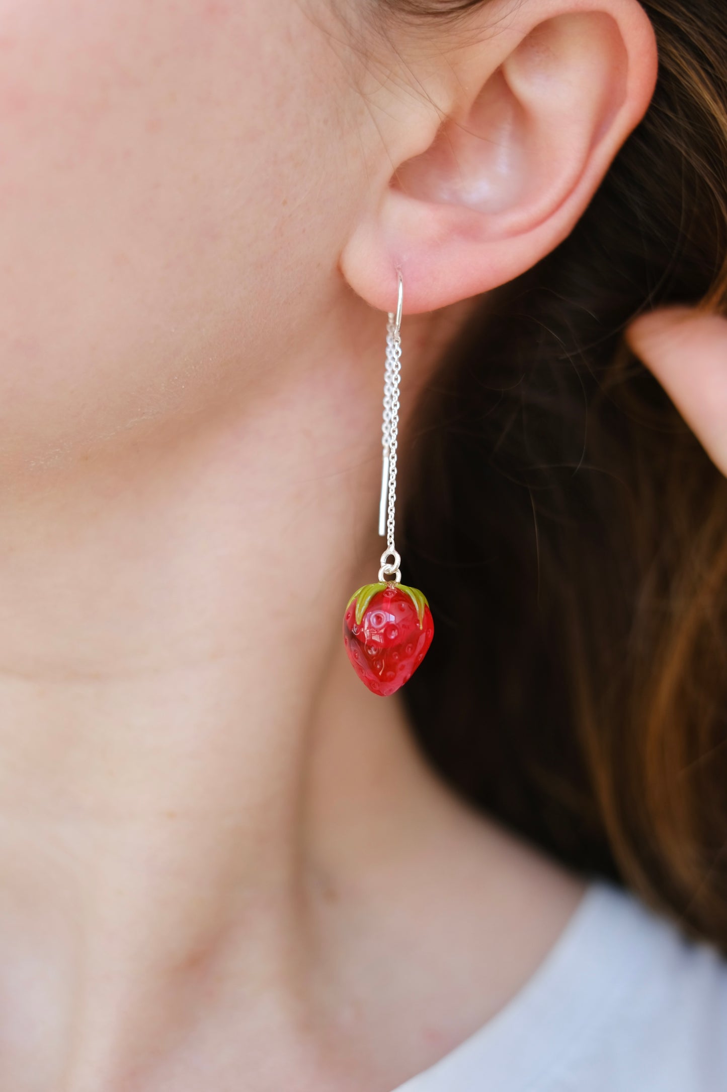 Murano glass strawberry chain earrings