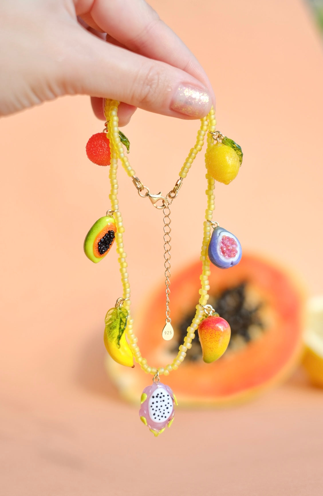 Lampwork glass tropical fruit beaded necklace