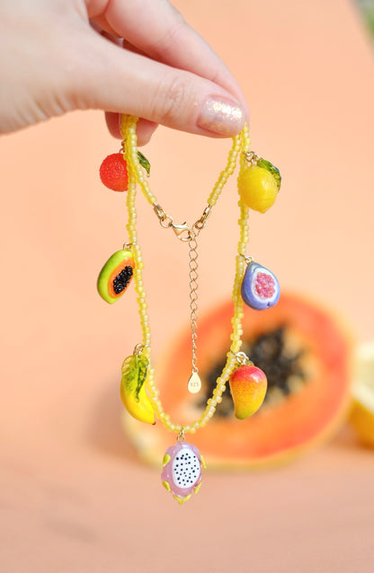 Lampwork glass tropical fruit beaded necklace