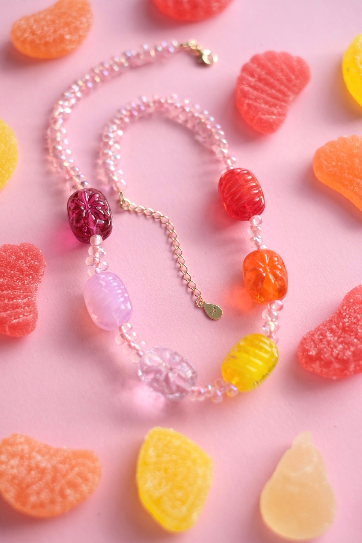 Glass candies beaded necklace
