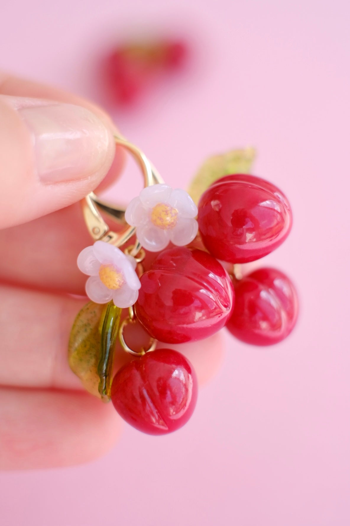 Lampwork glass cherry earrings