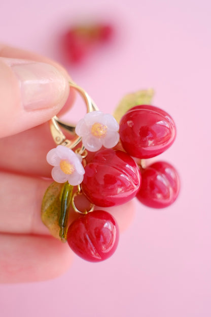 Lampwork glass cherry earrings