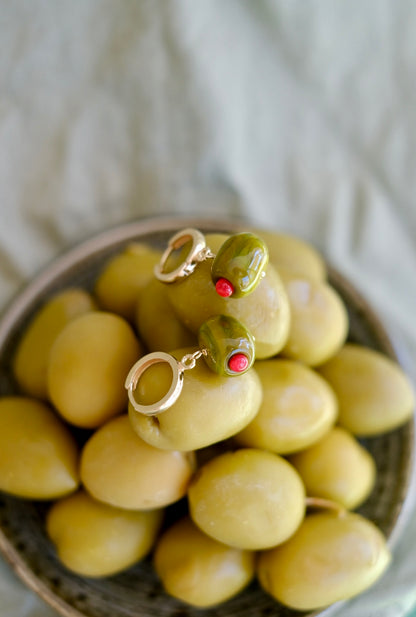 Murano glass coctail olive hoop earrings