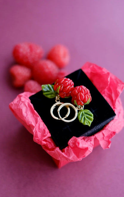Murano glass raspberry hoop earrings