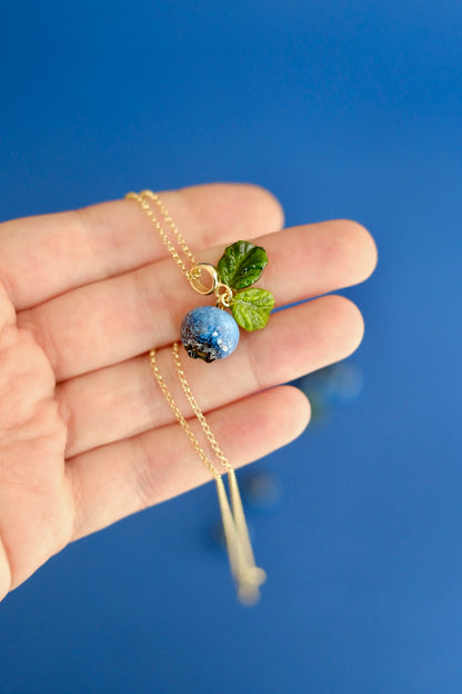 Lampwork glass blueberry pendant