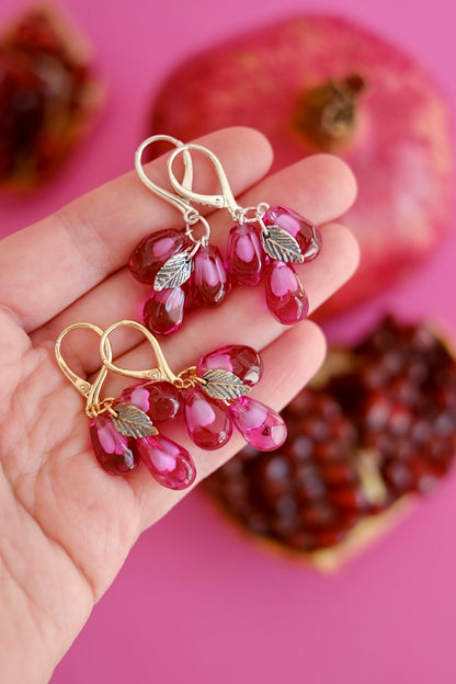Lampwork murano glass pomegranate seed earrings (pink glass)
