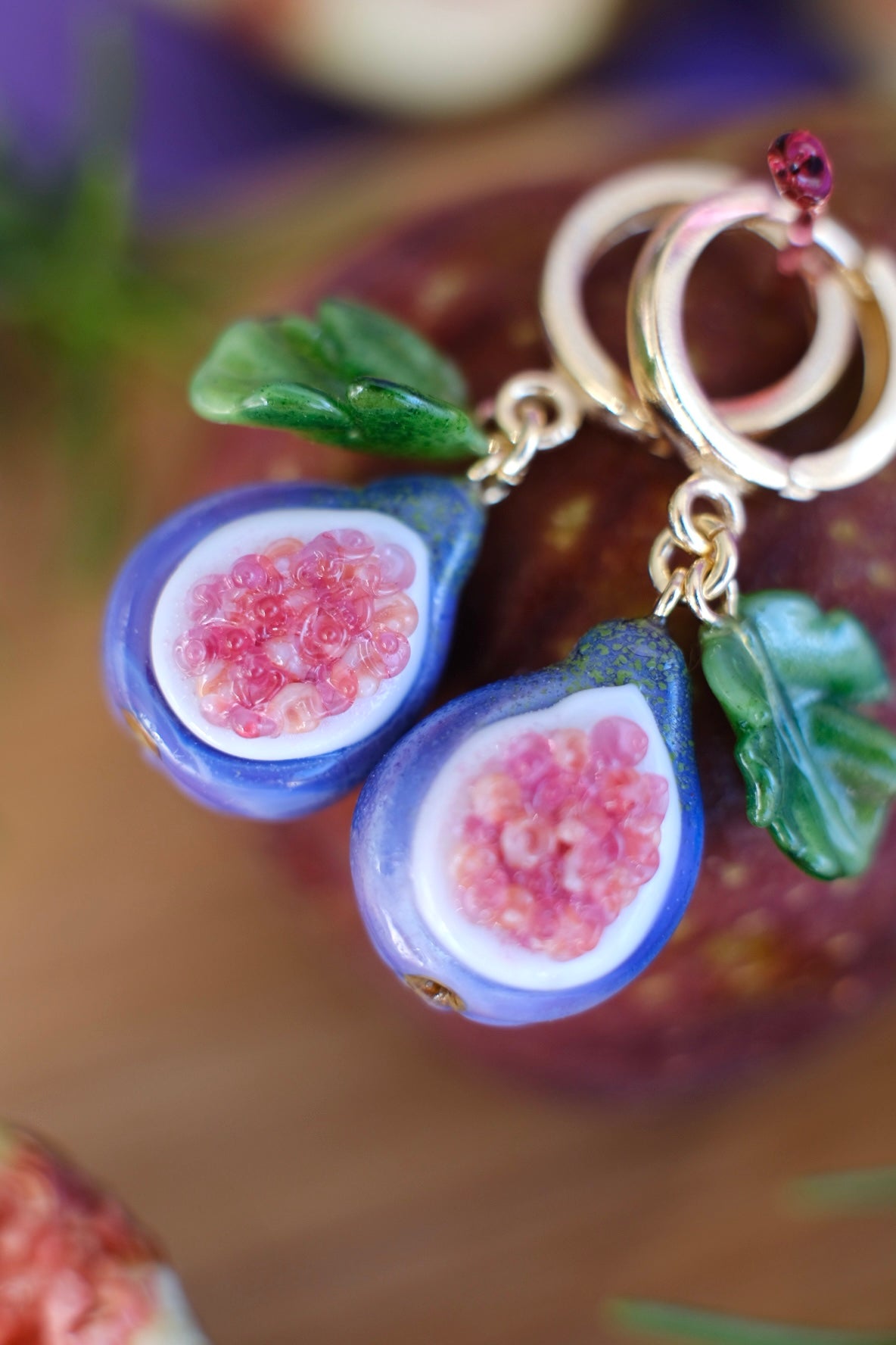 Fig fruit murano glass earrings