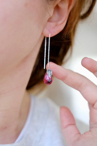 Lampwork murano glass pomegranate seed chain earrings (pink glass)