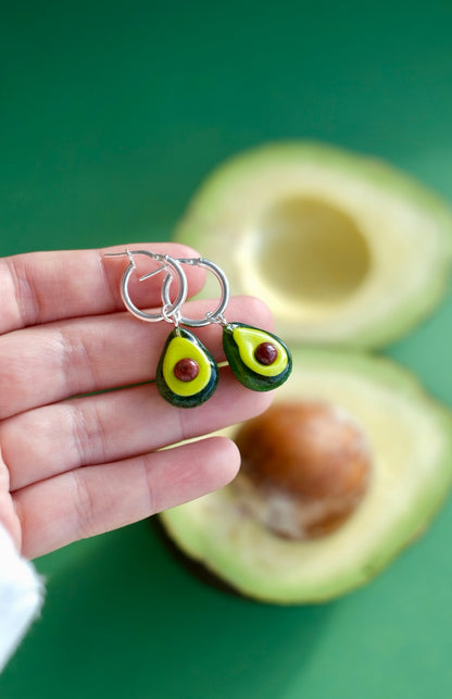 Lampwork glass Avocado hoop earrings