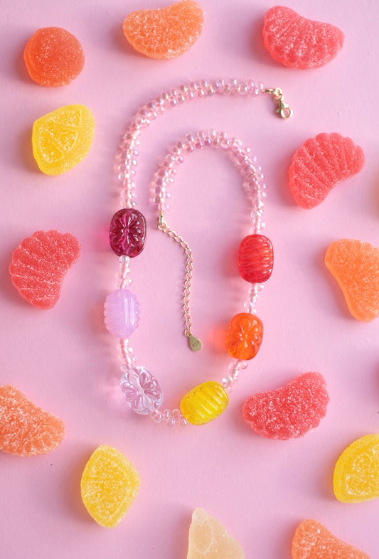 Glass candies beaded necklace