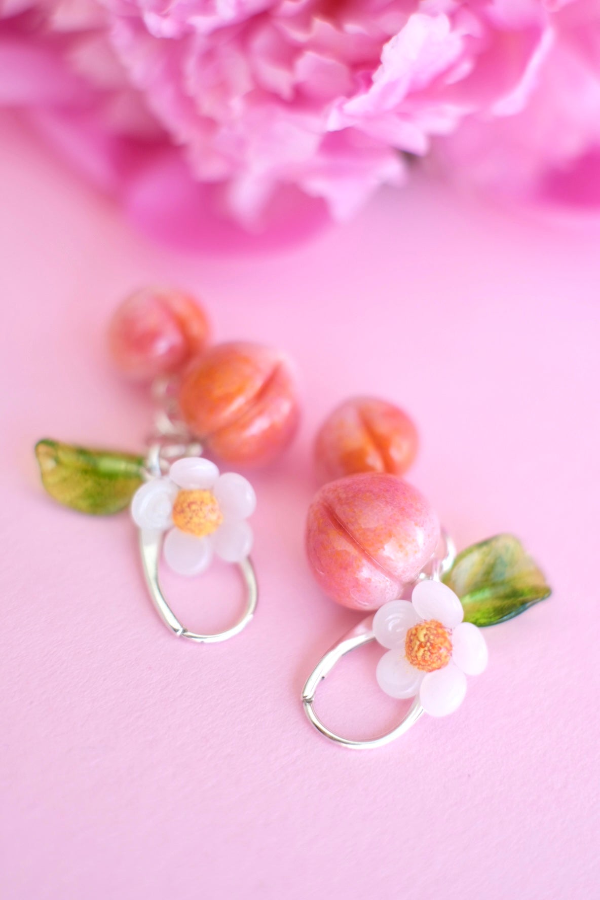 Murano glass peach earrings