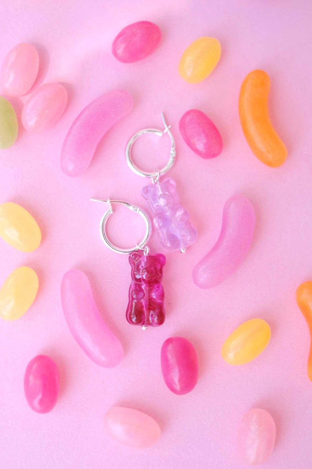 Gummy bear glass *SILVER* hoop earrings