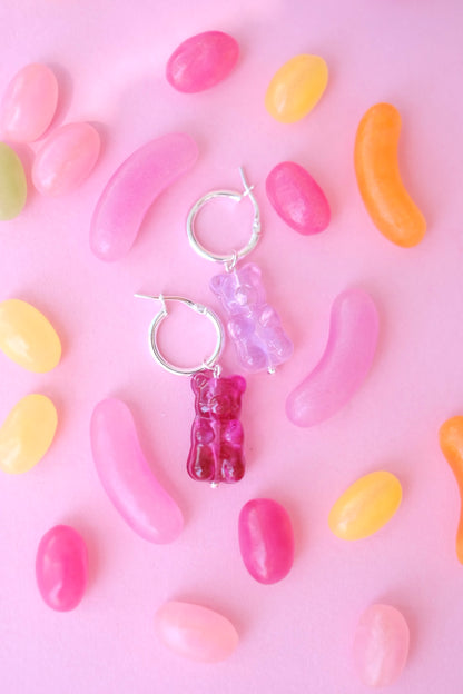 Gummy bear glass *SILVER* hoop earrings