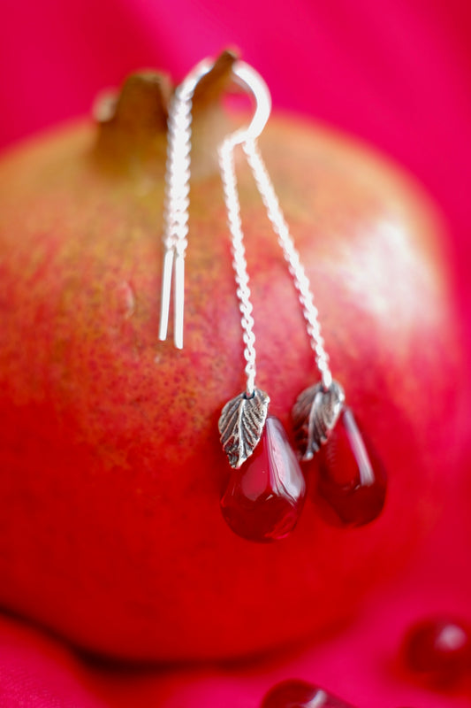 Lampwork murano glass pomegranate seed chain earrings