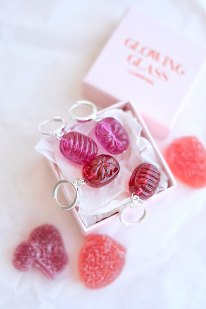 Glass candies *SILVER* hoop earrings
