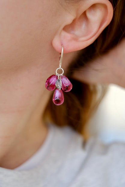 Lampwork murano glass pomegranate seed earrings (pink glass)