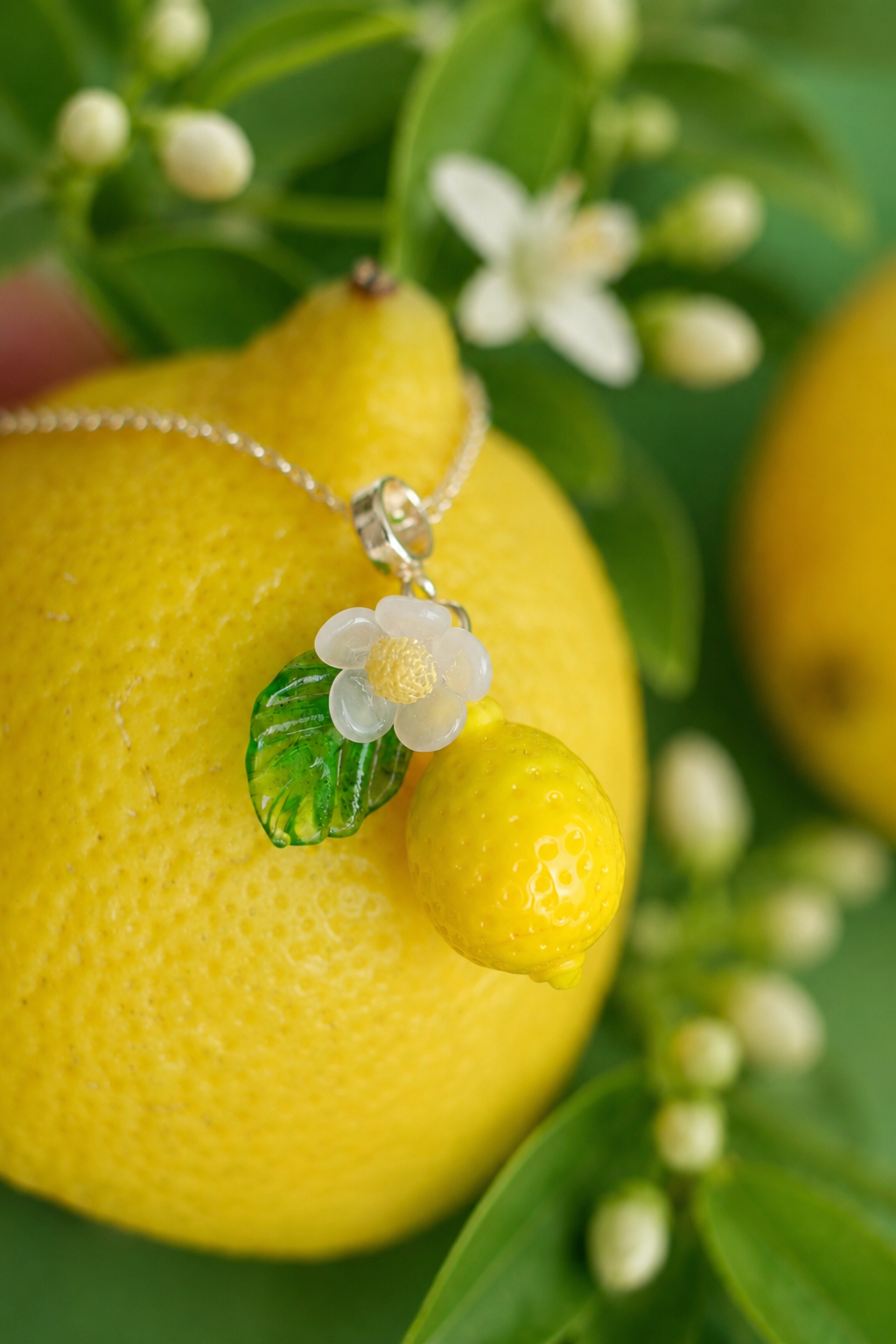Lampwork glass lemon pendant