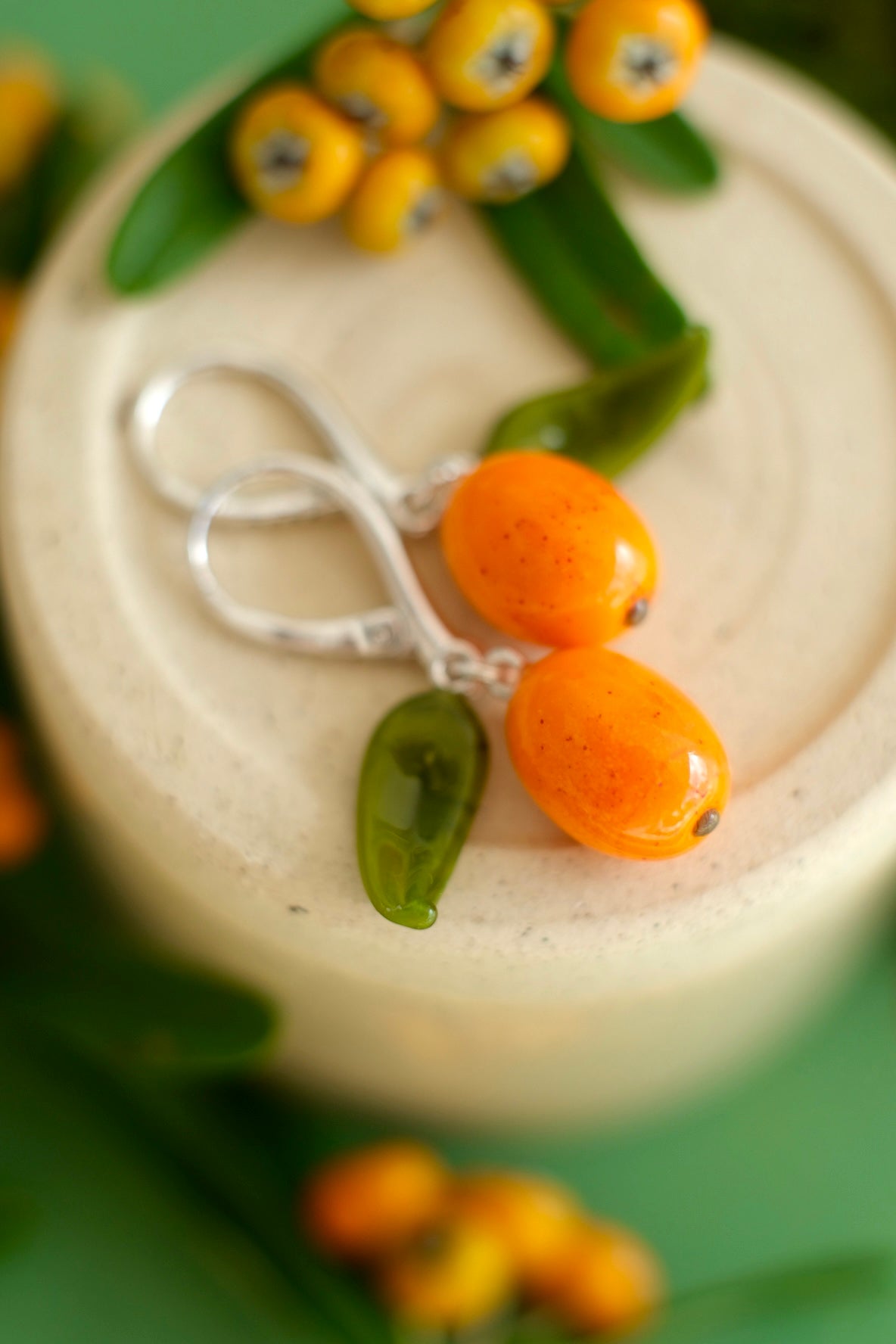 Murano glass Sea Buckthorn earrings
