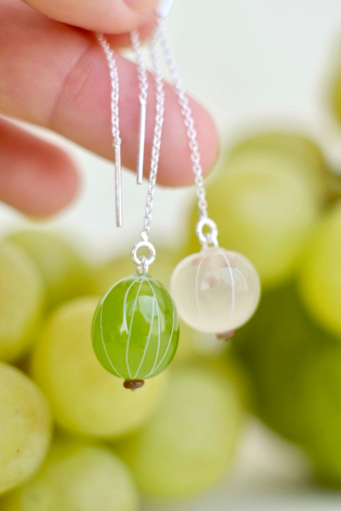 Murano glass currant and gooseberry lampwork glass chain earrings