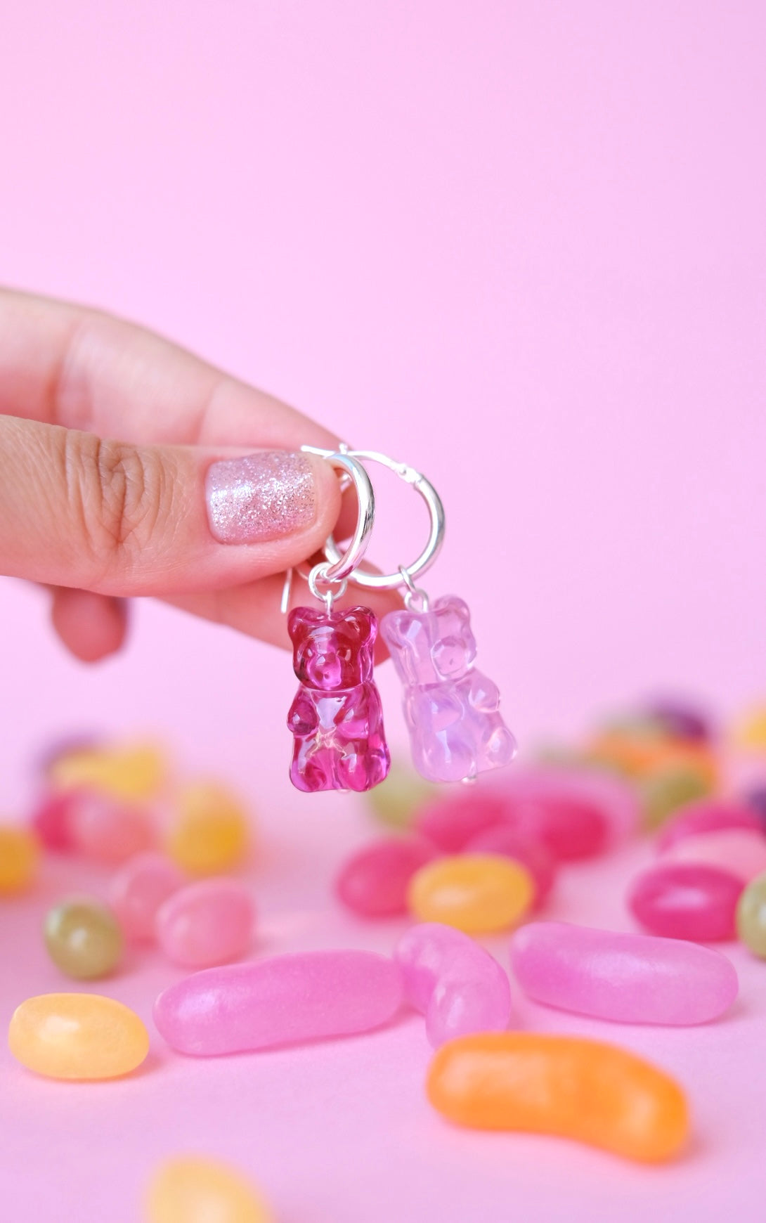 Gummy bear glass *SILVER* hoop earrings
