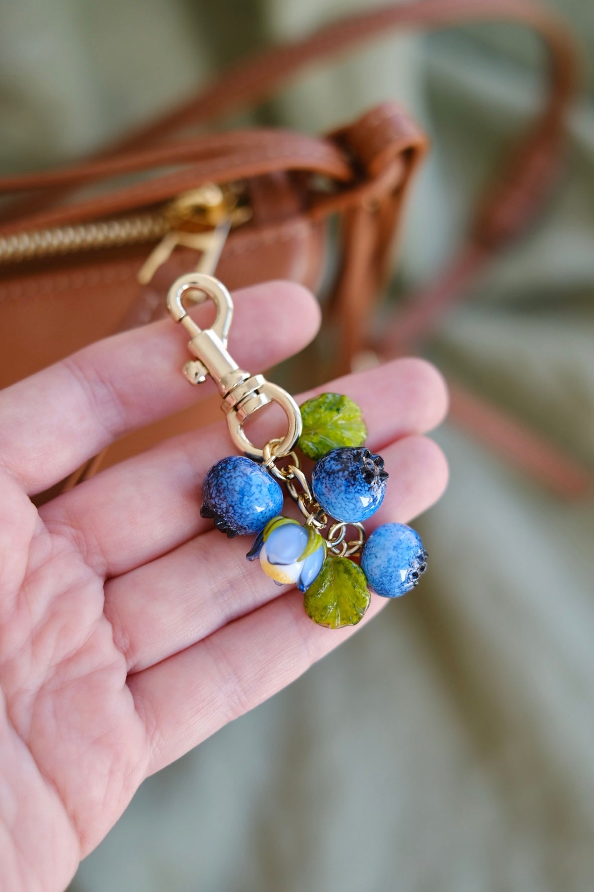 Murano glass blueberry bag charm
