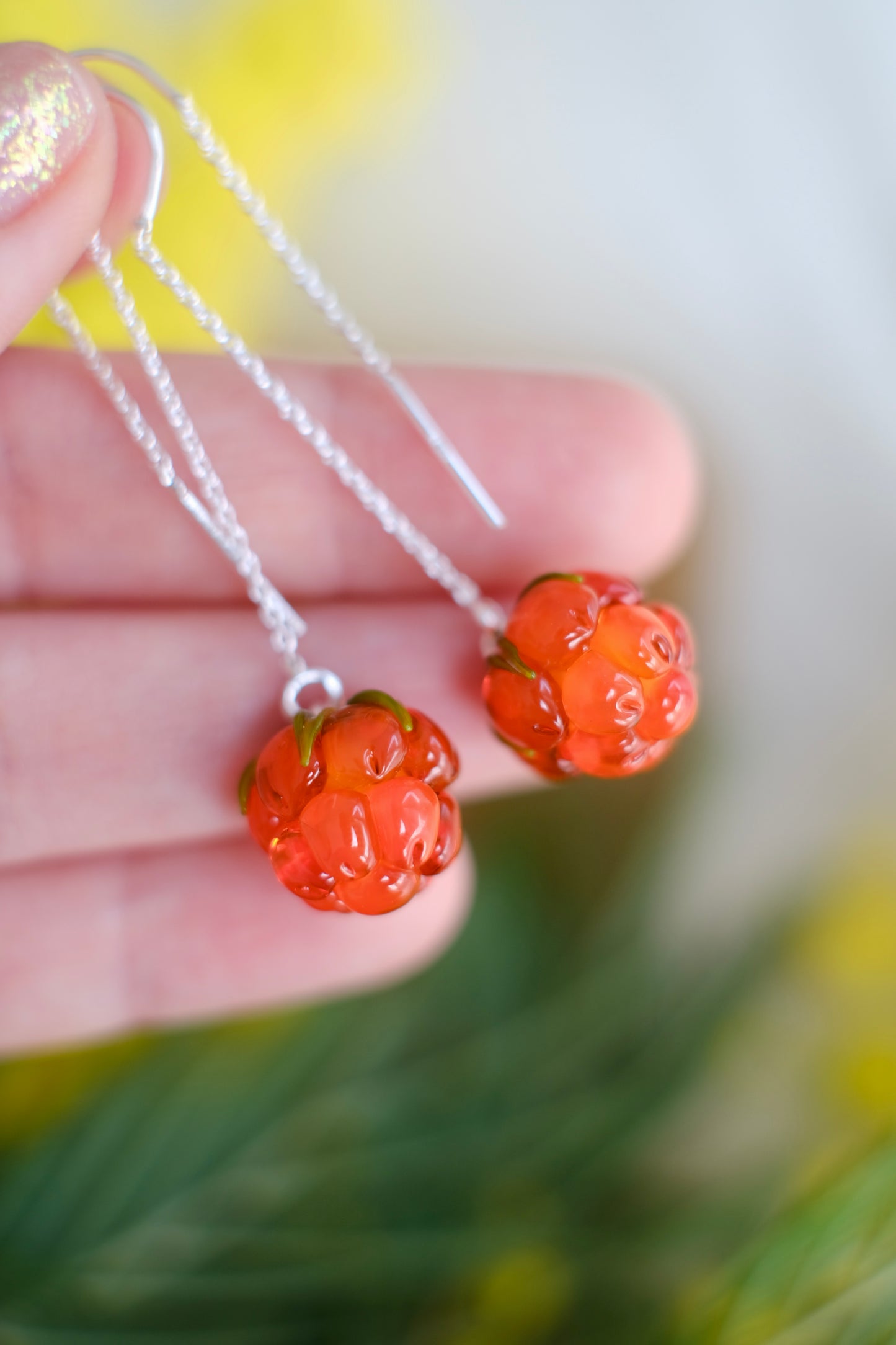 Murano glass cloudberry chain earrings