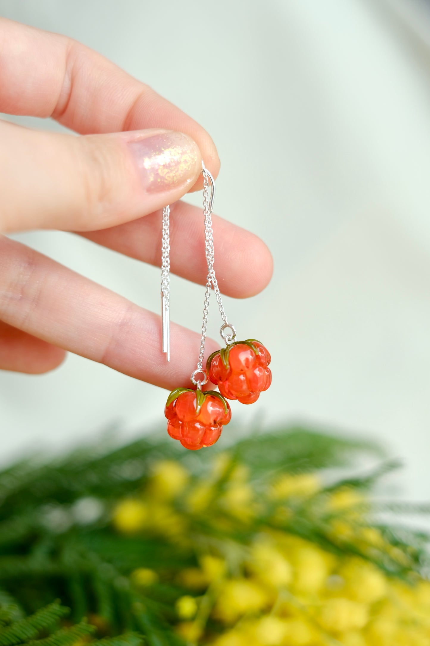 Murano glass cloudberry chain earrings