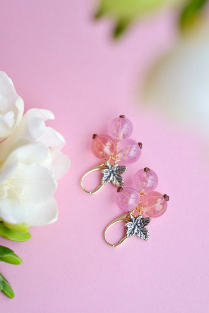 Murano glass pink currant glass earrings