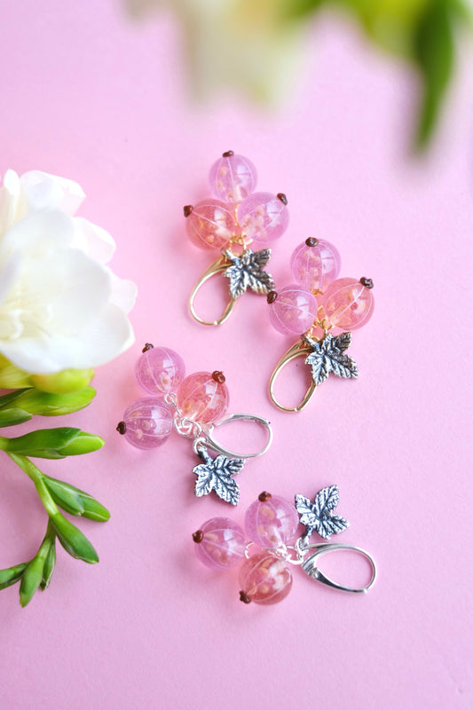 Murano glass pink currant glass earrings