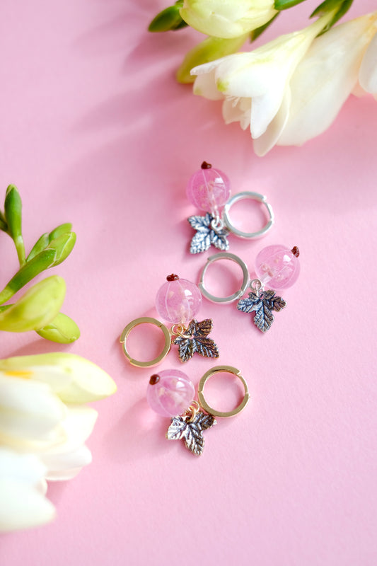 Murano glass pink currant glass hoop earrings