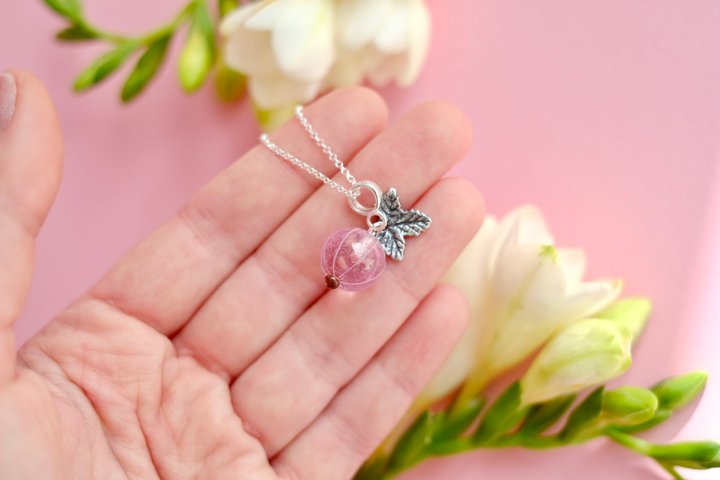 Murano glass Pink currant lampwork glass pendant