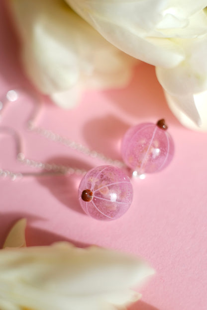 Murano glass Pink currant lampwork glass chain earrings;