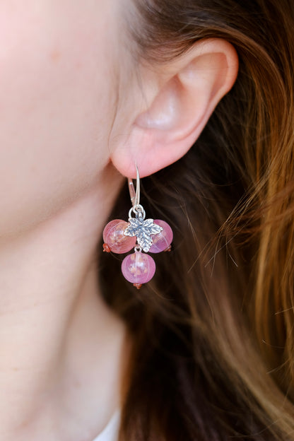 Murano glass pink currant glass earrings