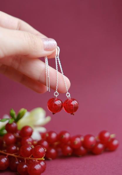 Murano glass red currant lampwork glass chain earrings