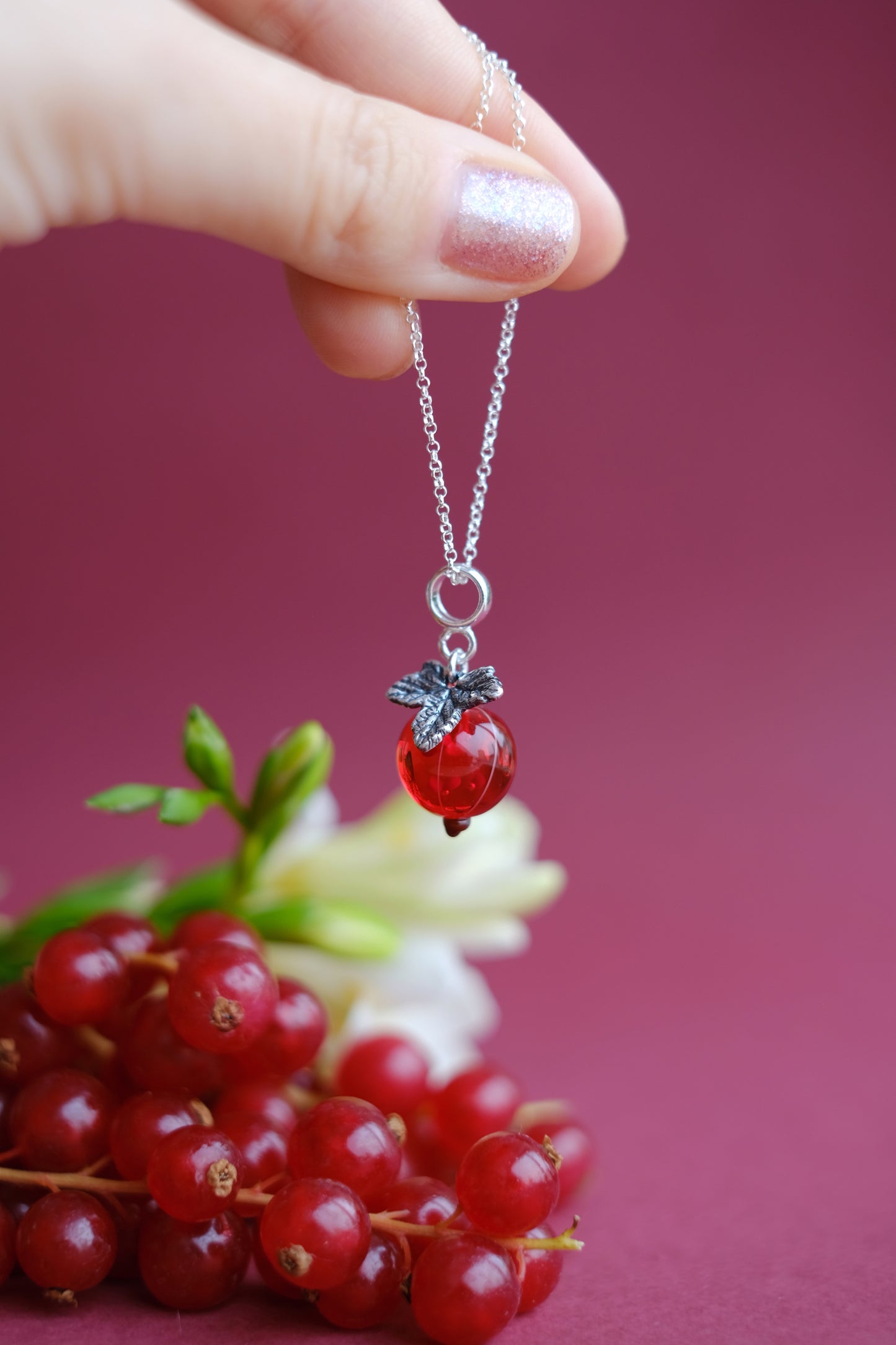 Murano glass red currant lampwork glass pendant