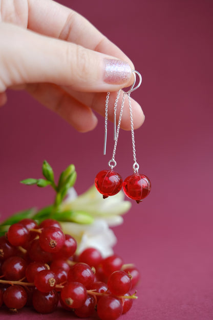 Murano glass red currant lampwork glass chain earrings