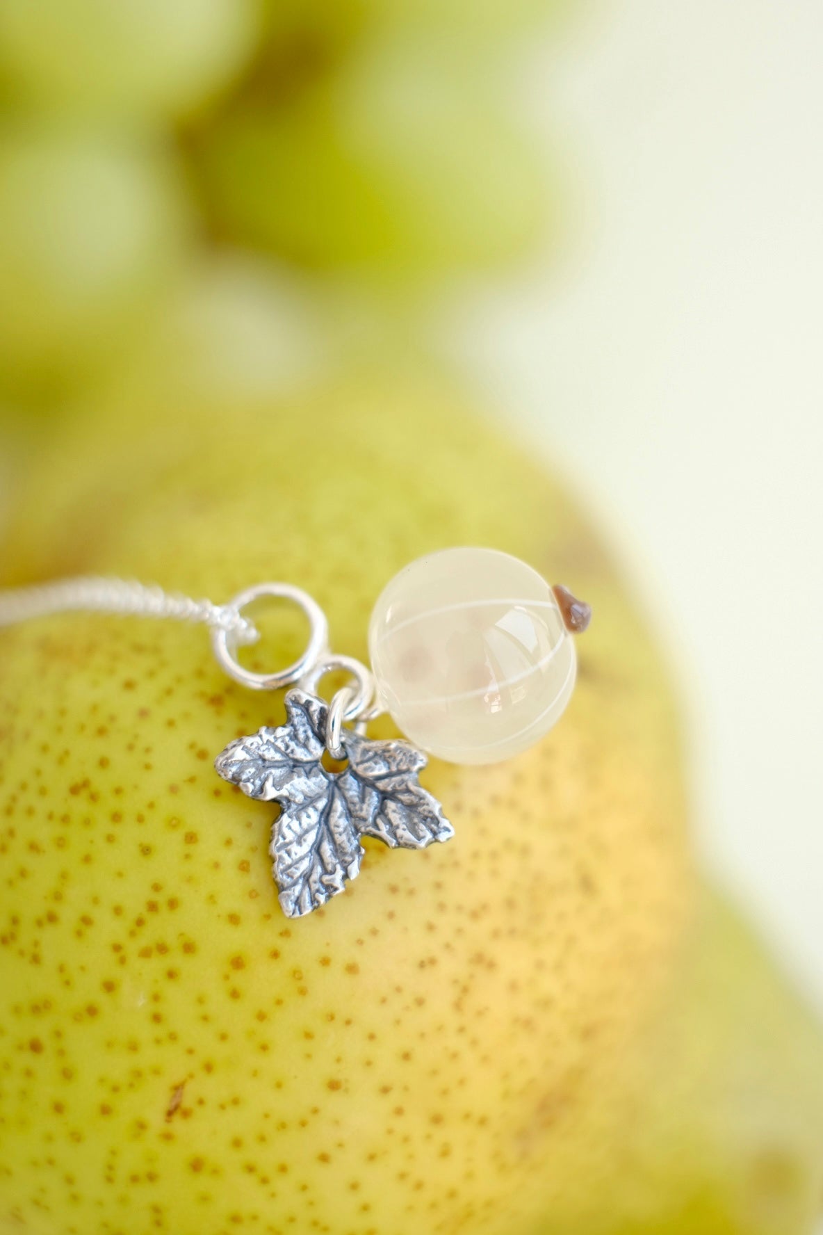 Murano glass White currant  lampwork glass pendant