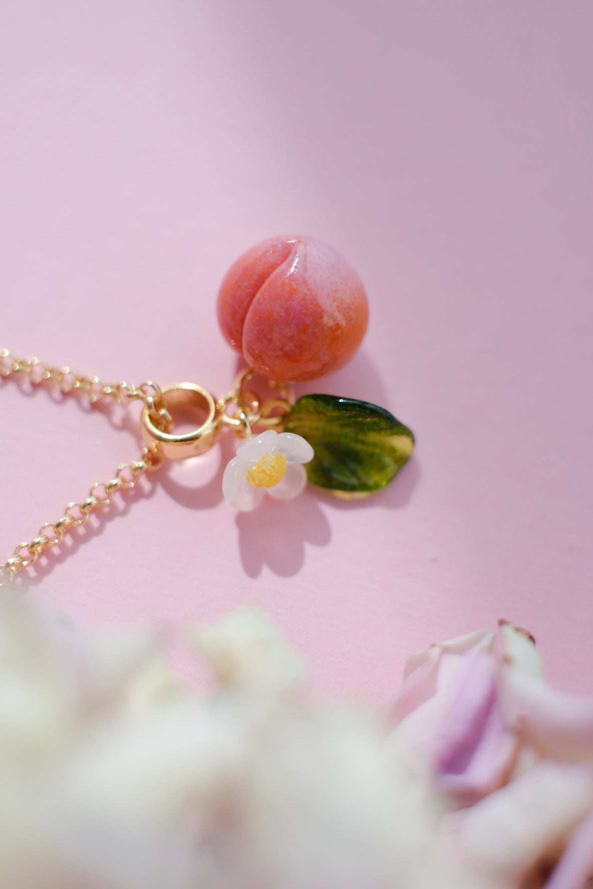 Peach fruit lampwork glass pendant
