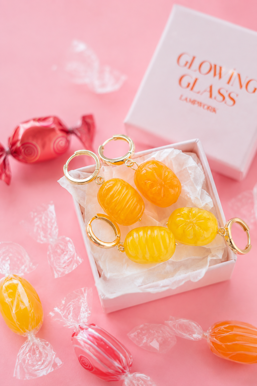 Glass candies *GOLD* hoop earrings