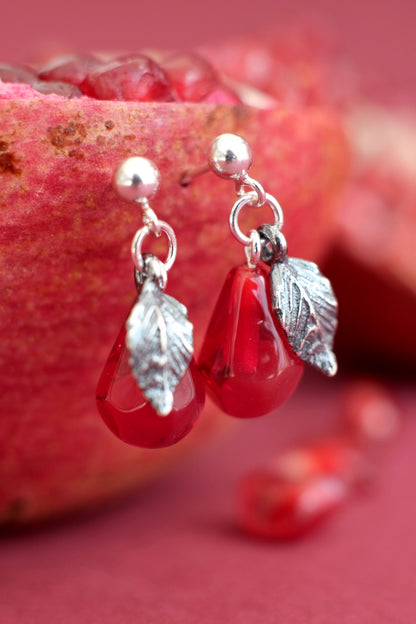 Murano glass pomegranate seed silver stud earrings