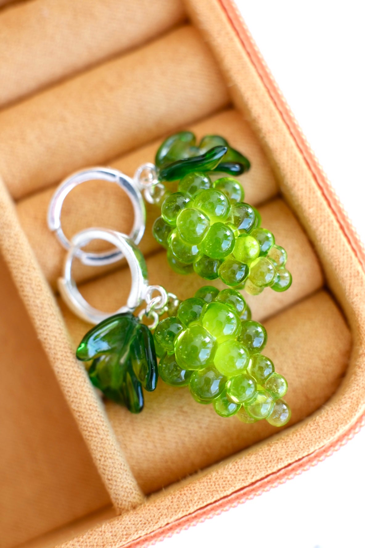 Green grape murano glass earrings