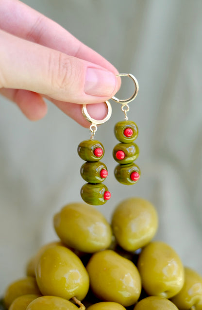 Murano glass coctail olive hoop earrings