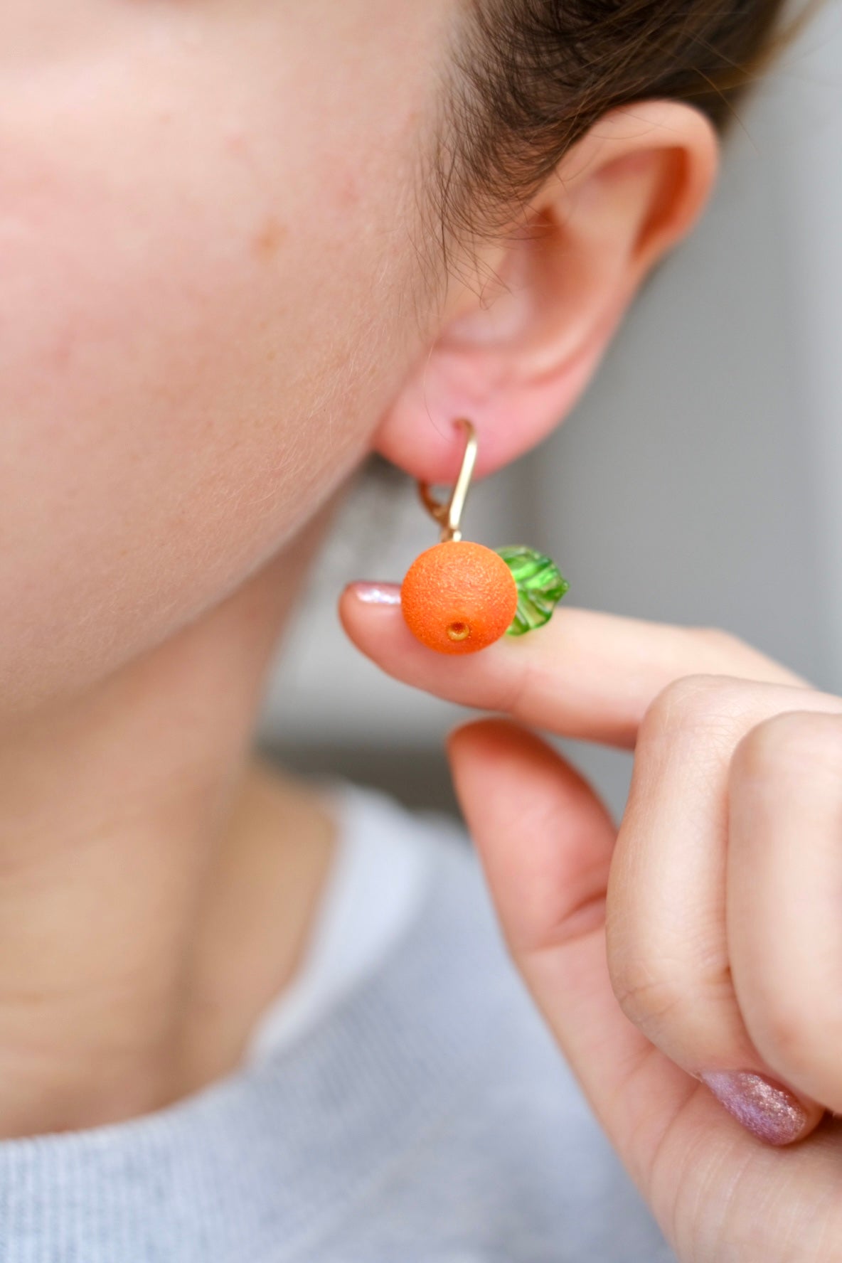Orange/mandarin fruit lampwork murano glass earrings