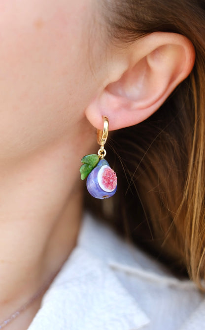 Fig fruit murano glass earrings